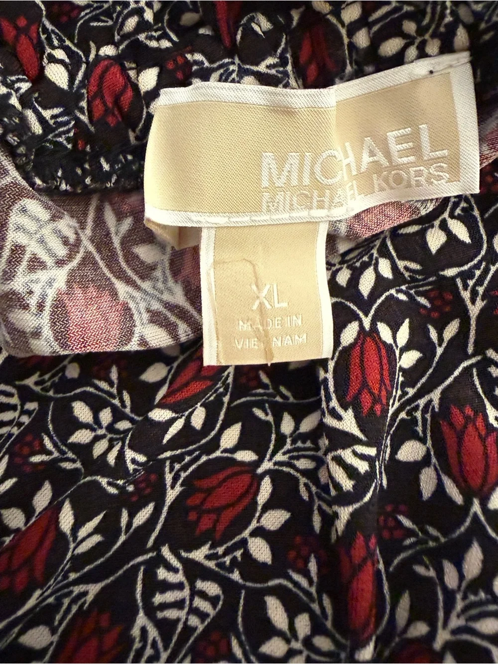 Michael Kors Black and Red Floral Midi Dress